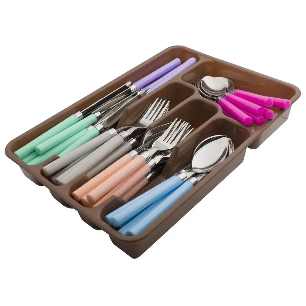 Tumble Polish Colorful Cutlery Set 48 Piece Flatware Silverware Tableware Spoons Forks Knives SetとTray