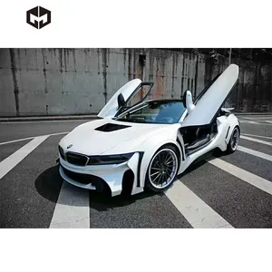 Bumper Depan Belakang Serat Kaca, Spoiler Roda Lengkungan Sisi Rok Belakang Gaya Energi Tubuh Kit Aksesoris Mobil untuk BMW I8