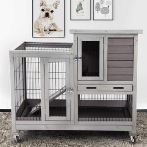 Rabbit Hutch Outdoor <strong>Bunny</strong> Cage Indoor with Run Large Rabbit <strong>House</strong> with Two Deeper Tray - 4 Casters - Product Image 5