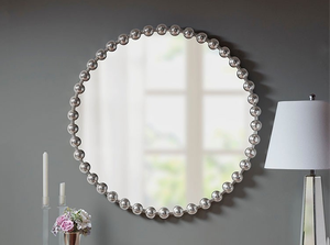 Modern Silver Metal Framed Decorative Round <strong>Mirror</strong> with <strong>Beads</strong> Decor for Wholesale - Product Image 2