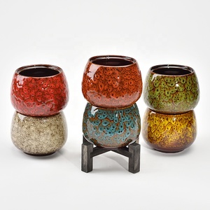 Jarrones y macetas de cerámica personalizados para decoración del hogar, base de bambú decorativa de escritorio <span class=keywords><strong>con</strong></span> maceta de cerámica blanca - Product Image 3