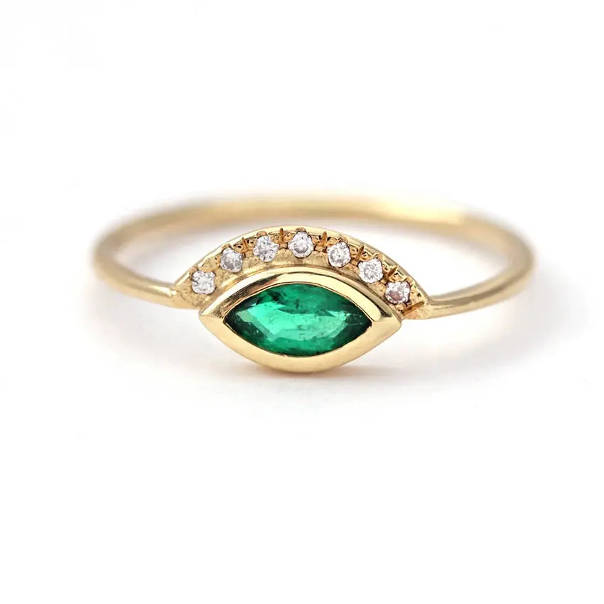 مجوهرات فاخرة صغيرة 925 فضة خمر الأخضر عين الشر خاتم الخطوبة