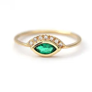 Luxury Jewelry Tiny 925 Sterling Silver Vintage Green <strong>Evil</strong> <strong>Eye</strong> Engagement <strong>Ring</strong> - Product Image 1