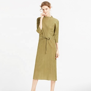 2019 Turquía Popular de manga murciélago con cinturón de oficina de la <span class=keywords><strong>Mujer</strong></span> Vestidos - Product Image 5
