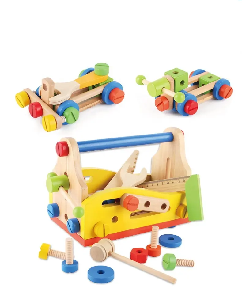 Hot verkoop BSCI kinderen mini houten gereedschapskist speelgoed DIY houten montage speelgoed voor kids