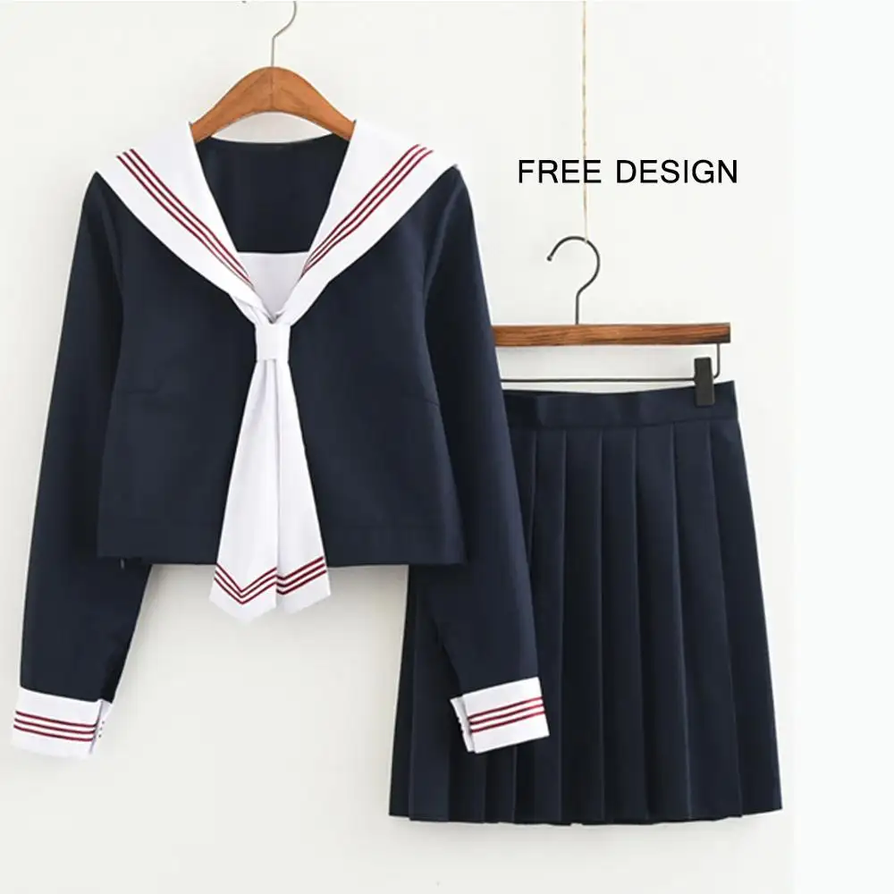 Tasarım kendi yapım japon genç kız seksi Cosplay kostüm mavi Sailor yüksek okul üniforması