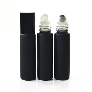 4Ml 6Ml 8Ml 10Ml Staal Rollerball Parfum Essentiële Olie Frosted Matte Zwart Glas Roll Op fles Met Aluminium Cap