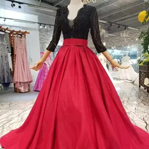 复古加大尺寸时尚缎球礼服红色黑色婚纱礼服
