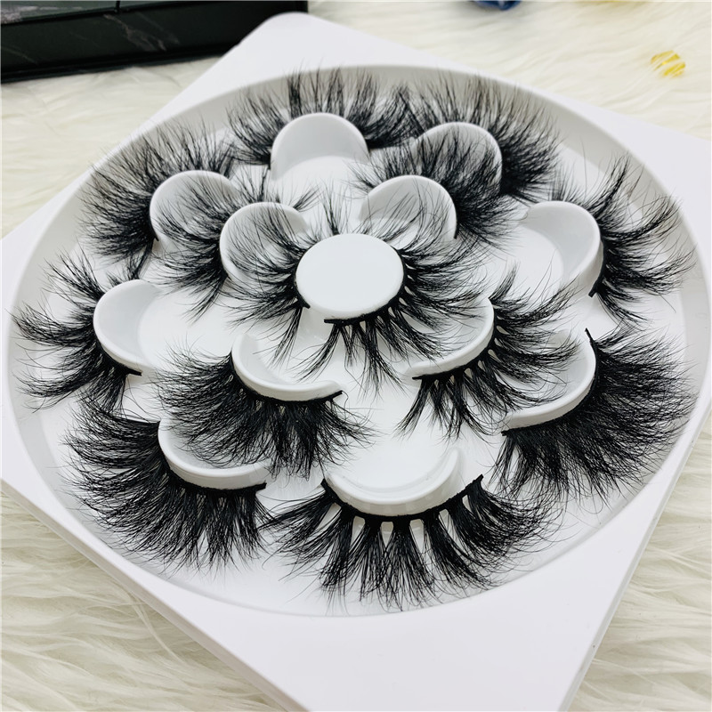 Оптовая продажа, частная торговая марка, китайские поставщики, популярный стиль, 25 мм 5d норковые ресницы и большой цветочный лоток, 7 пар в комплекте