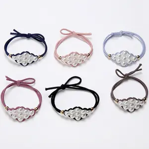 6 Colors available simple design elastic hair band, pearl hair tie for long hair girl