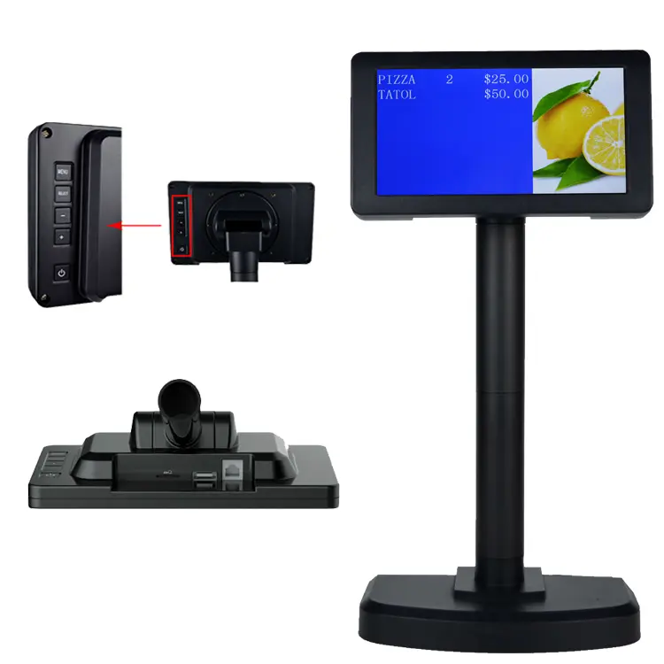 Android/Linux pos hepsi bir arada terminali usb monitör VFD bar restoran pazarı 7 inç müşteri ekranı monitör