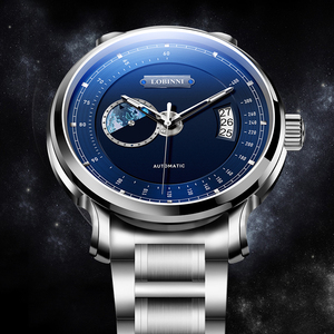 นาฬิกาข้อมือผู้ชาย รุ่น Unique Blue World Map ตัวเรือนสแตนเลสกันน้ำ เครื่องจักรกลอัตโนมัติ Miyota ของญี่ปุ่น สำหรับรุ่น 17511 - Product Image 4