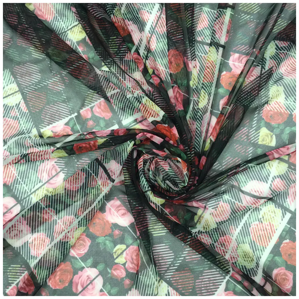 Baigu ผ้าตาข่ายยืดได้4ทางพิมพ์ลายดิจิตอลสไตล์ดอกไม้สำหรับเสื้อผ้า