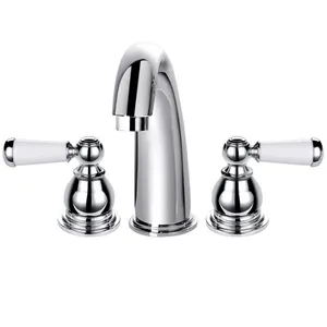 New style classic luxury dual handle 3 hole brass antique basin faucets with ceramic handle