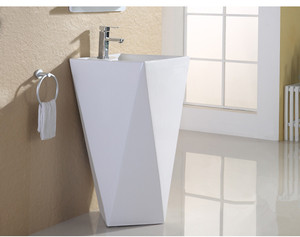 Di alta Qualità In Ceramica Dissipatore di Trasporto in piedi Bacino bagni a forma di diamante di un pezzo piedistallo <span class=keywords><strong>mano</strong></span> <span class=keywords><strong>lavabo</strong></span> - Product Image 4