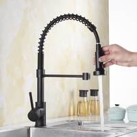 Robinet de cuisine moderne à poignée unique en cuivre laiton noir mat avec douchette extractible à ressort flexible
