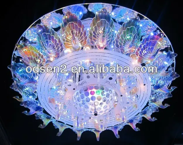 Fantaisie lumineux coloré paon Odsen plat carré plafond lampe pour hôtel fait à Zhongshan Chine