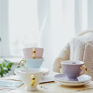 Tasse de café et sous-tasses en porcelaine, avec poignée en or vintage, articles pour la maison, vente en gros,