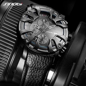 Reloj de Lujo de Marca Superior SINOBI, Diseño Creativo, Relojes Deportivos, Relojes de Cuarzo Resistentes para Hombre con Correas de Cuero S9760G - Product Image 4
