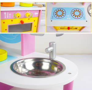 Cuisine en bois miniature pour enfants, jouet de simulation rose avec cuisinière à gaz et évier, jeu d'imitation - Product Image 4
