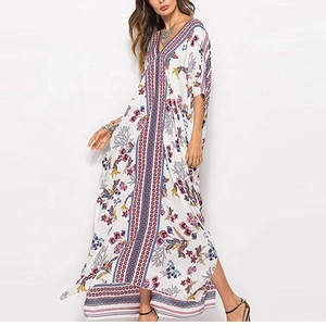 Robes Maxi de Dubaï Offre Spéciale à la mode Robe caftan en soie à col en V - Product Image 2