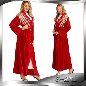 fashion abaya cardigan Muslim long sleeve gold velvet embroidery kimono