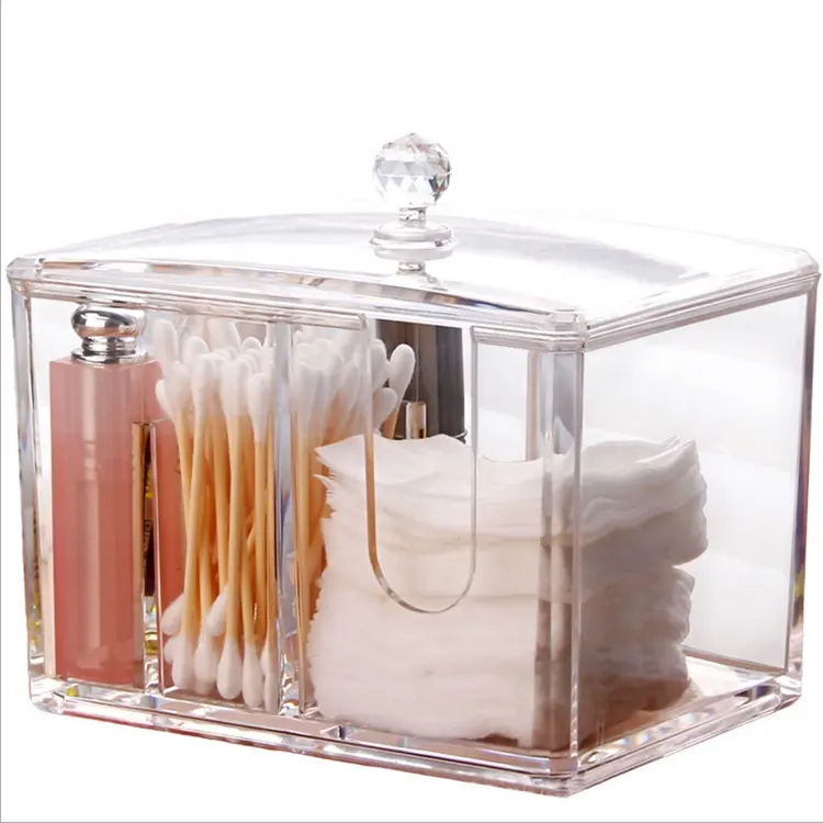 Plastic makeup cotton holder, cotton pad cotton swab acrylic makeup storage box for bathroom and vanity