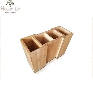 Porta utensili in legno di bambù a doppio livello con 4 scomparti - Product Image 1