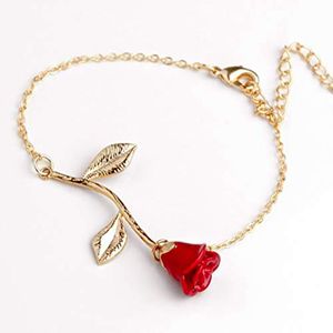 สร้อยข้อมือดอกกุหลาบสีแดงแฟชั่น เรียบง่าย สไตล์ดอกไม้ - Product Image 1