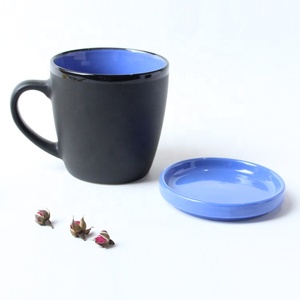 Color <span class=keywords><strong>esmaltado</strong></span> negro mate de cerámica taza de café taza cerámica taza de Montaña Rusa juego - Product Image 3