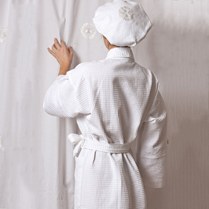 De Lujo 100% algodón cuello <span class=keywords><strong>Kimono</strong></span> blanco Waffle Hotel SPA <span class=keywords><strong>bata</strong></span> de baño para las mujeres - Product Image 2