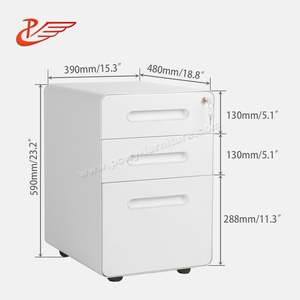 Office use Slim Edge Round Corner Space Saving Design Mobile Pedestal Under Desk 3 Drawer Metal File Cabinet