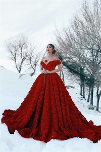 Gaun Pesta Trail Panjang Cinderella, Gaun Pesta Pernikahan Merah Seksi Elegan Mewah