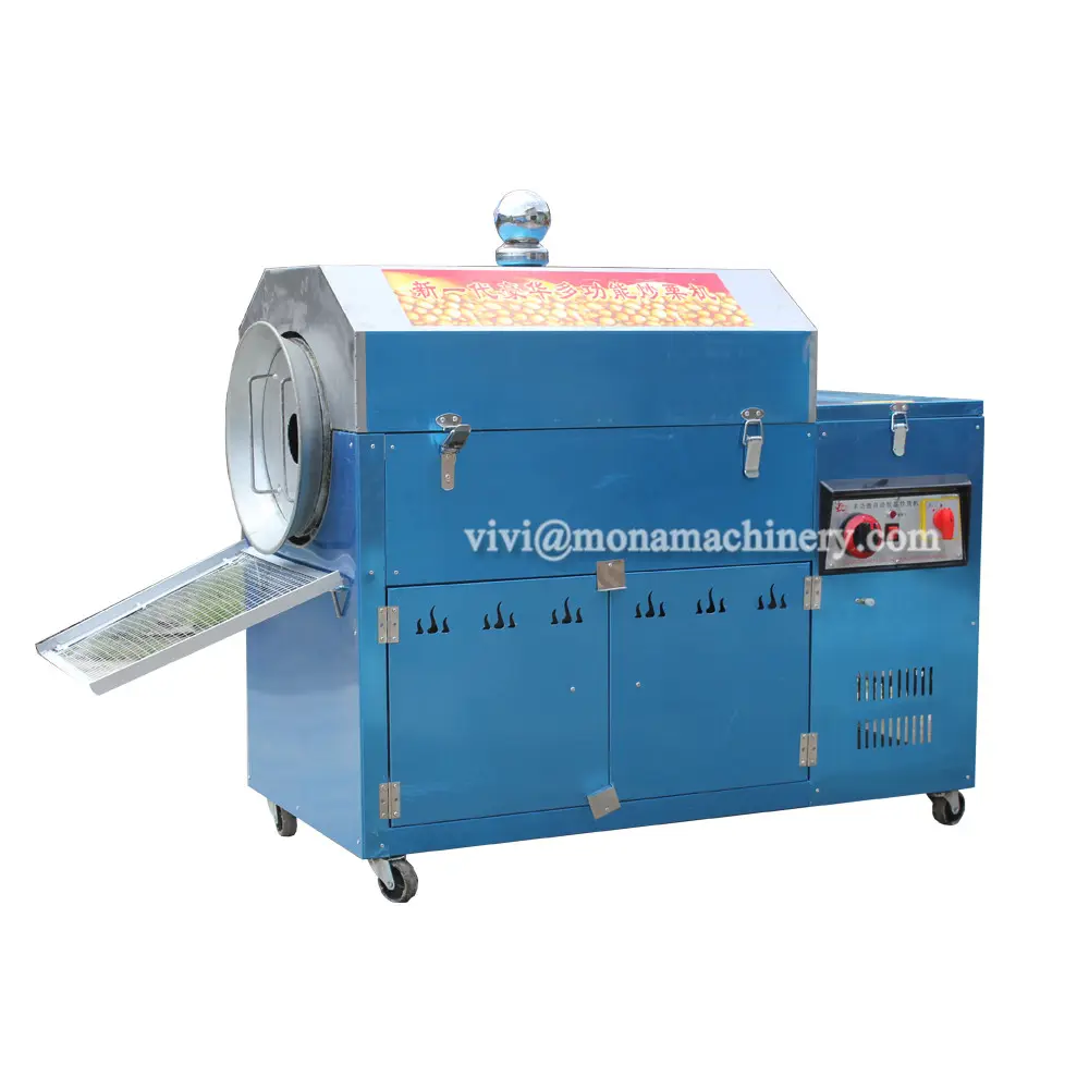 Commercial Nut Roasting Machine Industrial Electric Gas Dry Nuts Rotary Drum Roaster Oven Automatic Roasted Peanut Machine Ss304