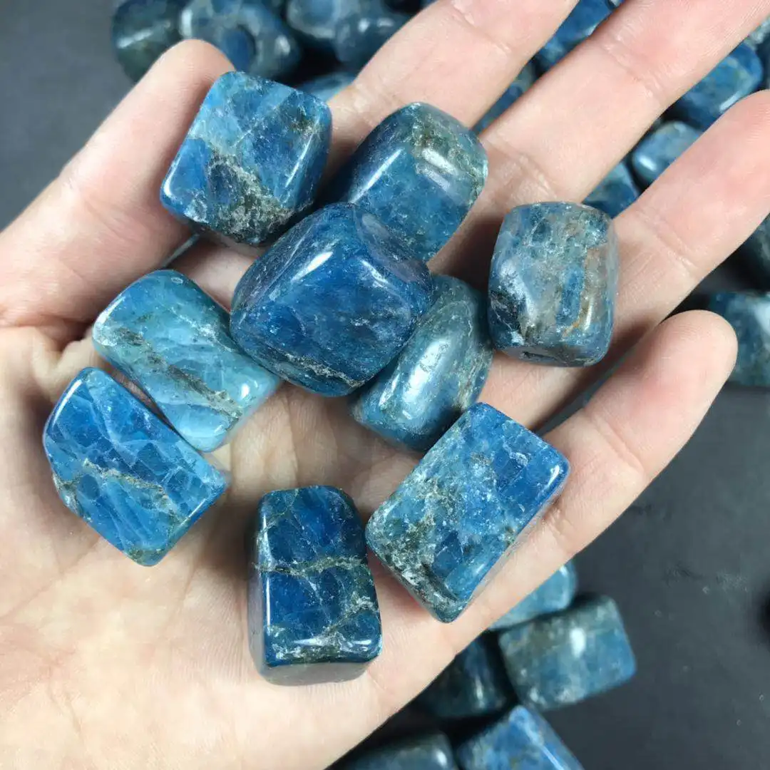 Big sized vierkante natuurlijke blauwe apatiet crystal trommelstenen healing crystal grind energie decoratie