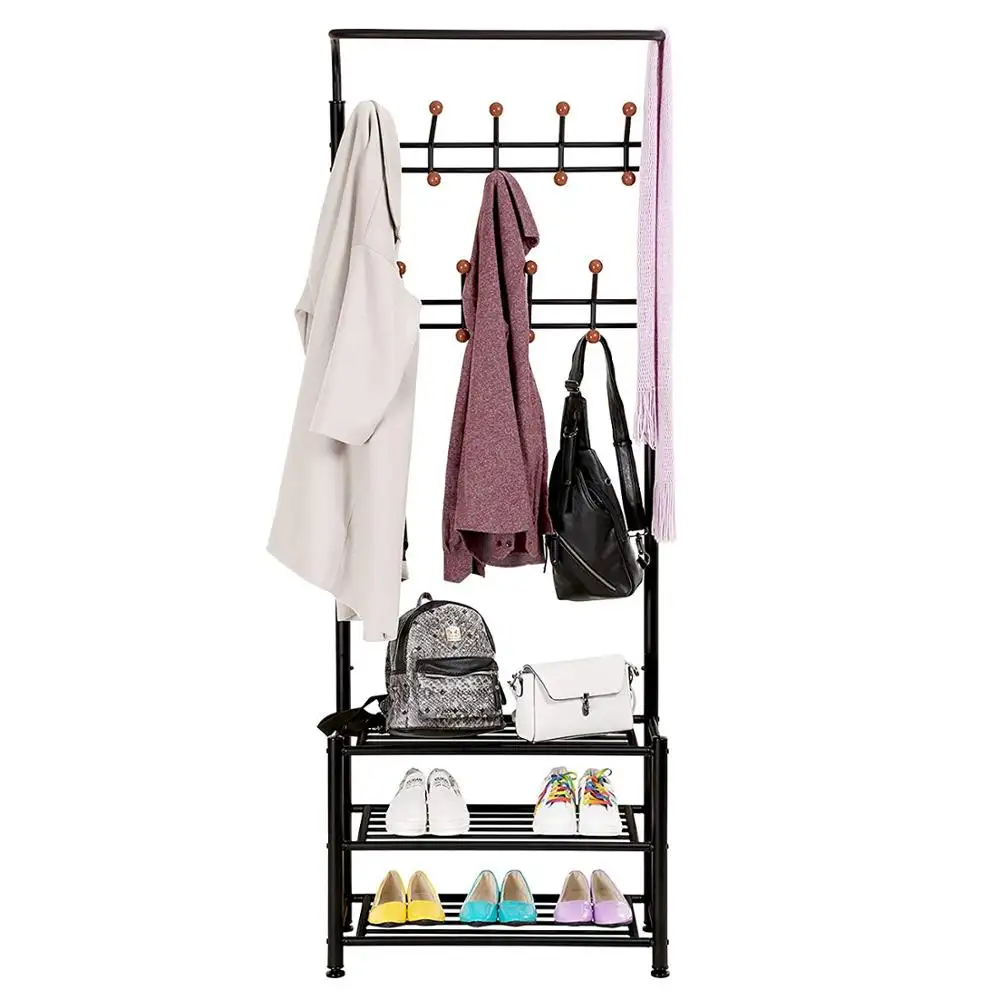 Modern metall kleidung mantel rack kleiderbügel stand boden mit lagerung regale schuh bank großhandel