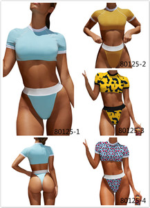 De manga corta de las mujeres conjuntos de <span class=keywords><strong>Bikini</strong></span> de corte alto 2 piezas Sexy Patchwork ropa para damas - Product Image 6