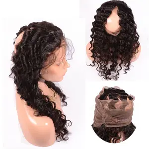 Wholesale Virgin Hair Vendors Deep Wave Curly 10~22 Inch 360 Lace Closure Frontal With Baby Hair,no tangle no shedding