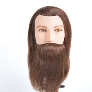 Moda hombre cabeza de maniquí con barba Barbero la práctica de corte de cabeza de maniquí muñeca con pelo real