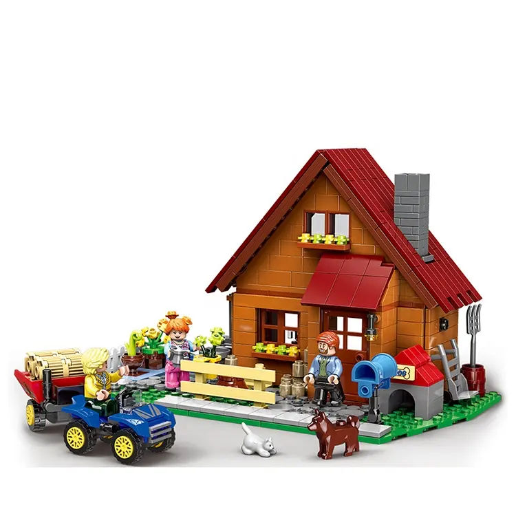 XB-19004-casa de granja feliz, diy, construcción personalizada, bloques de construcción