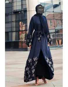 2019 New Arrival Open Abaya 3D Flower Decoration Muslim Abaya Dress Women Turkish Abaya With Hijab