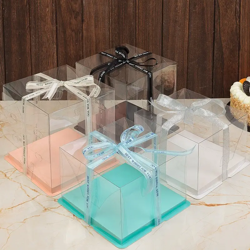 High Quality contracted Plastic PET Square Mini Clear Birthday Cake Box With Lid