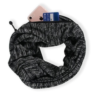 Buena calidad de moda suave cremallera infinito bufanda de las mujeres niñas invierno cálido bolsillo negro bufanda - Product Image 2
