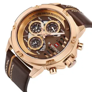NAVIFORCE – montre-bracelet étanche en cuir véritable pour homme, à Quartz, marque de luxe, 9110