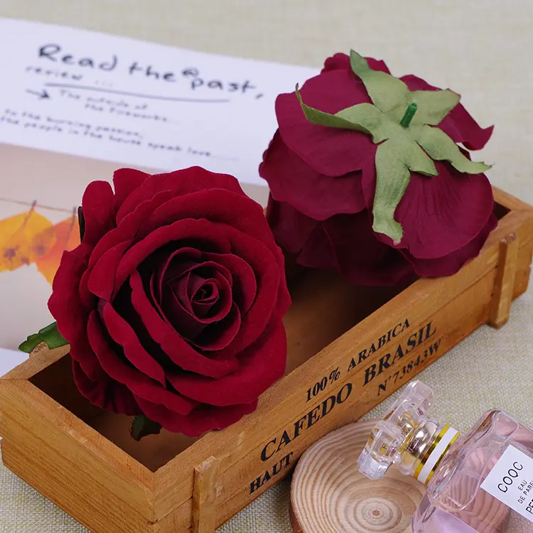 JAD Blume 10cm Samtrose Künstliche Blume Real Touch Burgunder Rosen kopf Künstliche Rosen Bulk