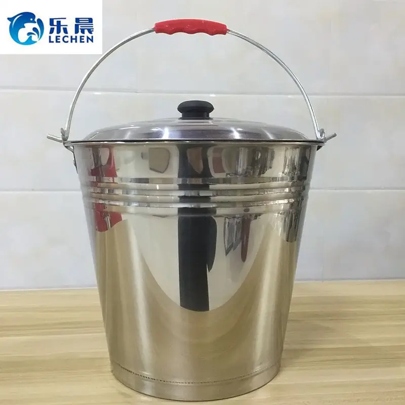 Stainless Steel Ice Bucket Household Mop Bucket Water Bucket with Lid Handle Steel Sheet