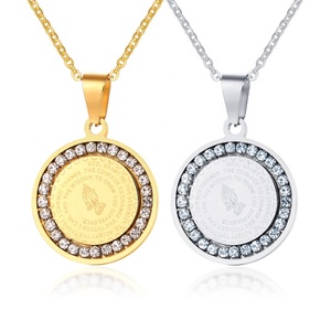 Doble cara Biblia verso oración profundo grabado plata/oro religioso venta al por mayor collar cristiano de acero inoxidable para hombres y mujeres - Product Image 1