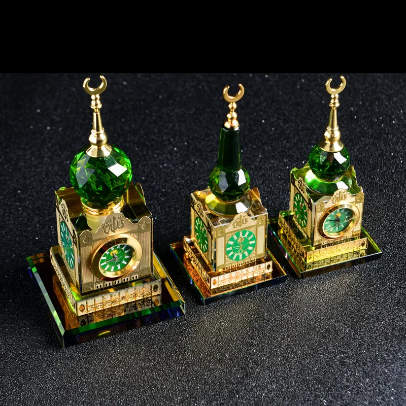 Makkah, meca, reloj, torre, regalos islámicos de Ramadán, modelo de construcción en miniatura de cristal, botella de perfume