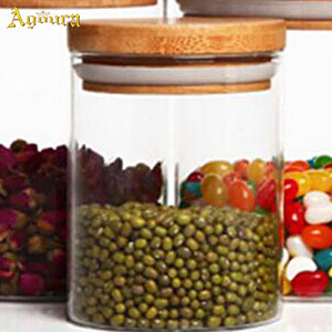 Pot en verre de stockage en vrac personnalisé avec une variété de spécifications, avec couvercle en bambou pour les aliments, bouteille en verre avec couvercles en bois - Product Image 3