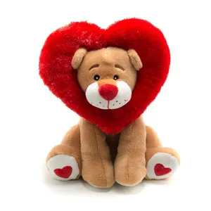 도매 싼 Custom 동물 Lion 봉 제 Toy 박제 Red Heart Head Lion